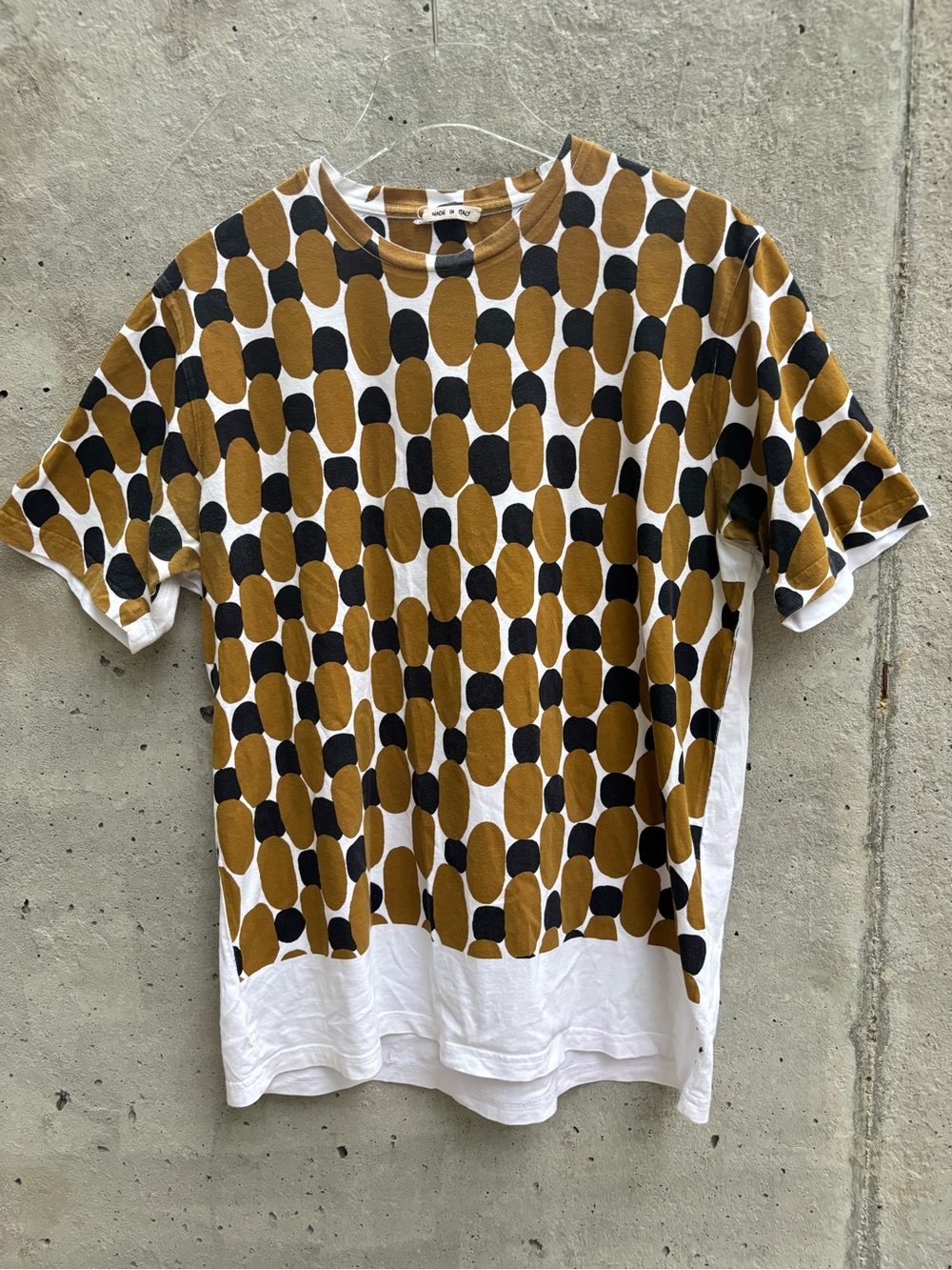 Marni Men’s Large 50 White, Blue & Brown Geometric Short Sleeve Tee